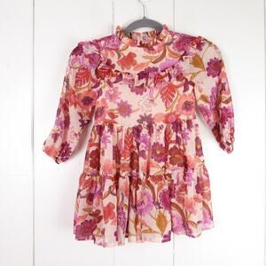 Old Navy Girls Dress SZ 4T Floral Bright Long Sleeve High Collar Ruffled Tiered